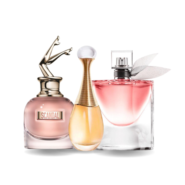 Conjunto com 3 Perfumes: Jean Paul Gaultier SCANDAL, Dior I ADORE, Lancôme LIFE IS BEAUTIFUL (Água Perfume)