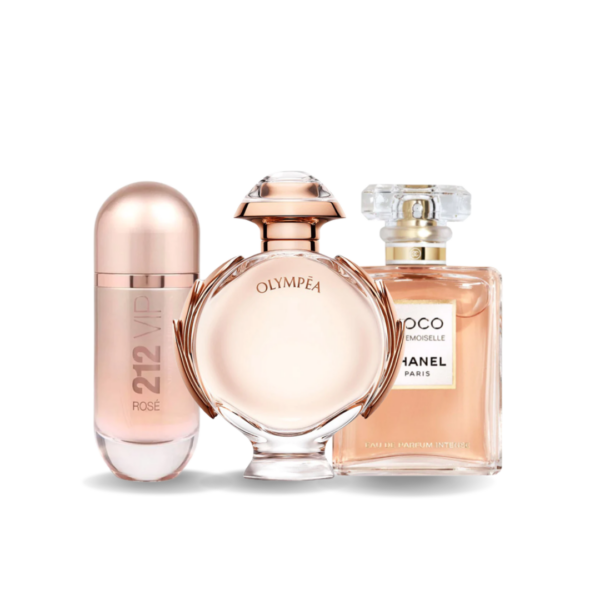 Conjunto com 3 Perfumes: Carolina Herrera 212 VIP ROSÉ, Paco Rabanne OLYMPÉA, Chanel COCO MADEMOISELLE (Eau de Parfum)